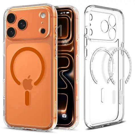 Spigen Ultra Hybrid MagSafe ochranný kryt pro Apple iPhone 17 Pro oranžovo-čirá