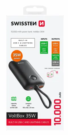 SWISSTEN 22013936 VOLTBOX 10000mAh černá / Powerbanka s integrovanými kabely 