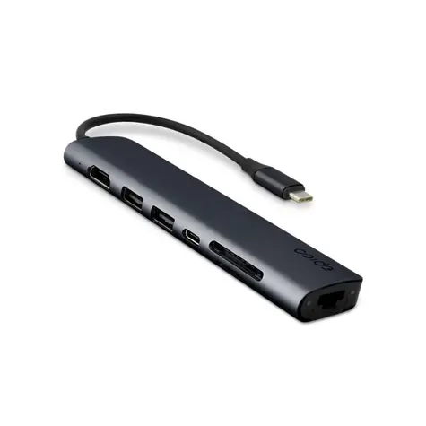 Epico 7v1 Hub temně inkoustová / 100W USB-C PD / 2x USB-A / 1x HDMI / 1x Ethernet / slot SD/MicroSD