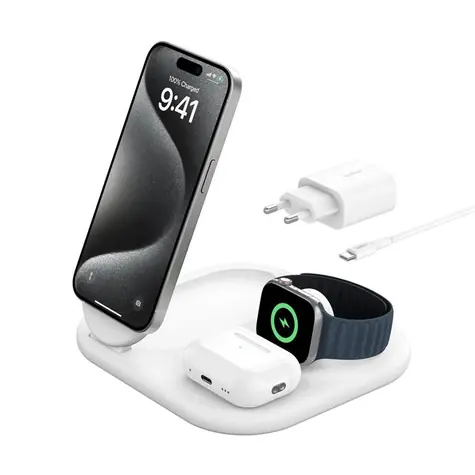 Belkin BOOST CHARGE Qi2 Magnetický nabíjecí stojan 3v1 bílá / skládací / 15W