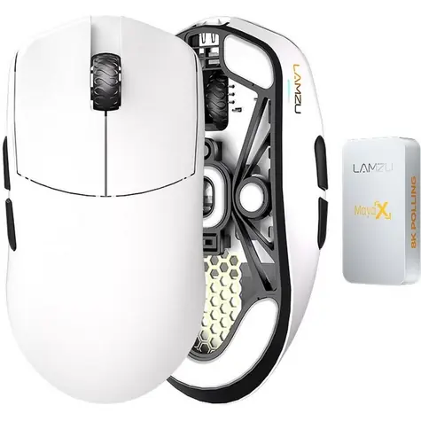 Lamzu Maya X bílá / Bezdrátová herní myš / 30000 DPI / USB-C & 2.4GHz 