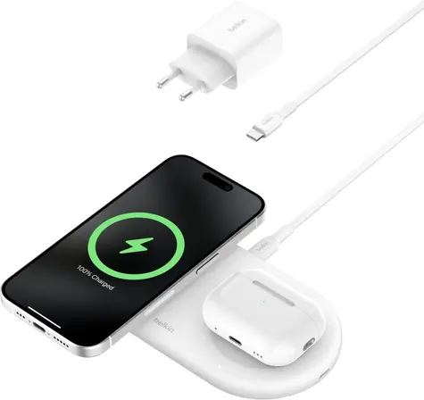 Belkin BOOST CHARGE PRO Qi2 Magnetická nabíjecí podložka 2v1 bílá / 15W