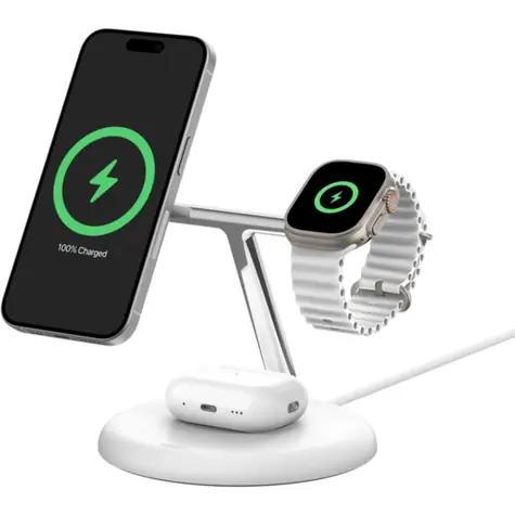 Belkin BOOST CHARGE PRO Qi2 Bezdrátová nabíjecí stanice 3v1 bílá / 15W