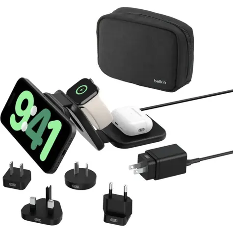 Belkin BOOST CHARGE PRO Qi2 Bezdrátová skládací cestovní nabíječka 3v1 černá / 25W / více adaptérů