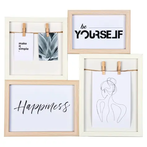 Hama dřevěná portrétová galerie KIRUNA bílá/béžová / 1x 10x15cm / 1x 15x15cm / 1x 13x18cm / 1x 15x20cm