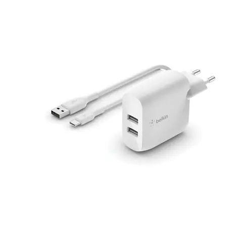 Belkin BOOST CHARGE charger bílá / nabíječka / 2x USB-A / 24W / s 1m kabelem USB-C