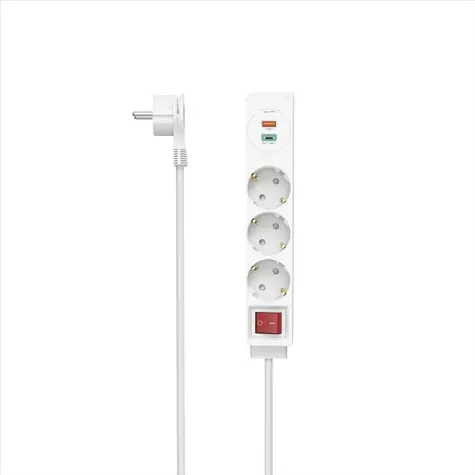 Hama prodlužovací přívod / 3x zásuvka schuko / USB-C PD  /USB-A QC / 18 W / 1,4 m