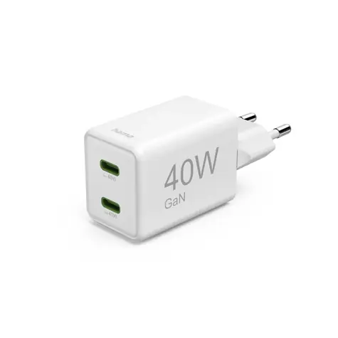 Hama rychlá USB nabíječka bílá / 2x USB-C / PD / QC / 40 W / super-mini