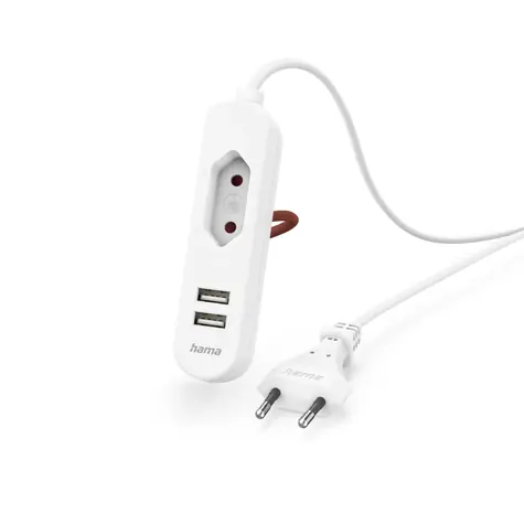 Hama síťová nabíječka s prodlužovacím kabelem bílá / 2x USB-A / 1x el. zásuvka Euro / 1.9 m