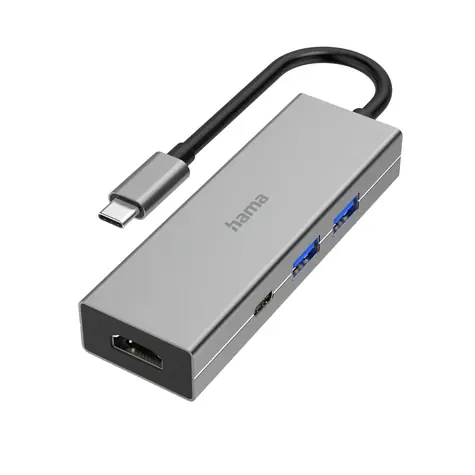 Hama USB hub šedá / multiport / 2x USB-A / USB-C PD / HDMI / USB 3.2 5 Gb/s