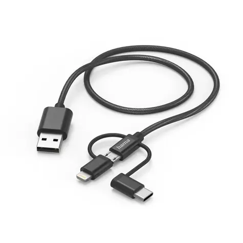Hama USB kabel 3v1 / micro USB / USB-C / Lightning / 1,5 m