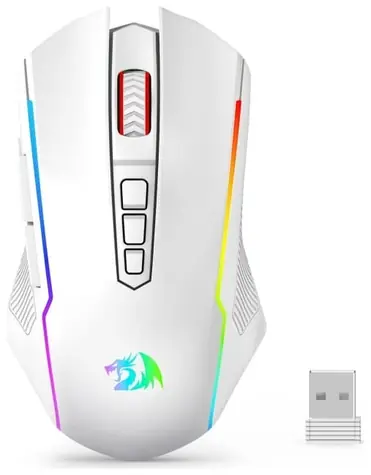 Redragon M914W-RGB NIX bílá / Bezdrátová herní myš / optická / 5000 DPI / 9 tlačítek / RGB / USB / RF 2.4 GHz