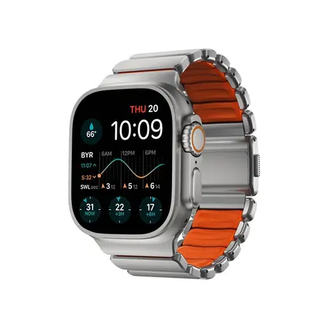 Nomad Stratos Band FKM řemínek pro Apple Watch 49mm/Ultra stříbrná/oranžová