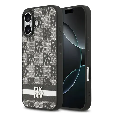 DKNY PU Leather Checkered Pattern and Stripe Zadní Kryt pro iPhone 17 Black
