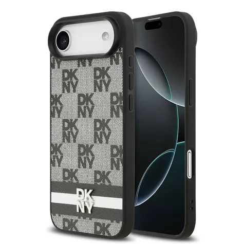 DKNY PU Leather Checkered Pattern and Stripe Zadní Kryt pro iPhone Air Black