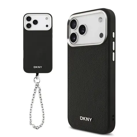 DKNY PU Leather Metal Logo Wrist Chain MagSafe Zadní Kryt pro iPhone 17 Pro Max Black