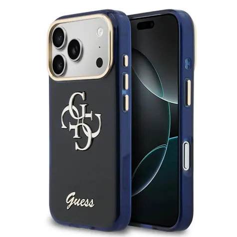 Guess IML 4G Script Metal Logo Zadní Kryt pro iPhone 17 Pro Blue