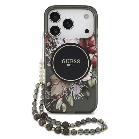 Guess IML Flowers Strap MagSafe Zadní Kryt pro iPhone 17 Pro Black