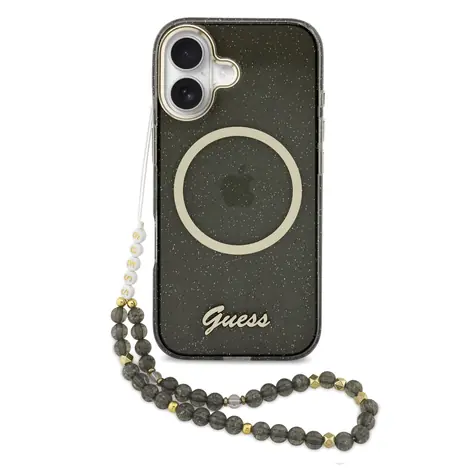 Guess IML Glitter Script Strap MagSafe Zadní Kryt pro iPhone 17 Black