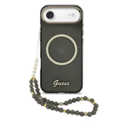 Guess IML Glitter Script Strap MagSafe Zadní Kryt pro iPhone Air Black