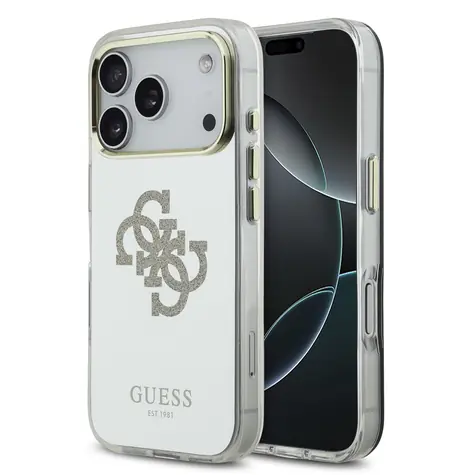 Guess PC/TPU Mirror 4G Glitter Logo MagSafe Zadní Kryt pro iPhone 17 Pro Gold