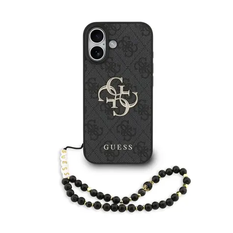 Guess PU 4G Metal Logo Strap Zadní Kryt pro iPhone 17 Black