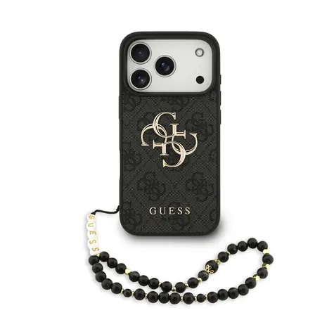 Guess PU 4G Metal Logo Strap Zadní Kryt pro iPhone 17 Pro Black