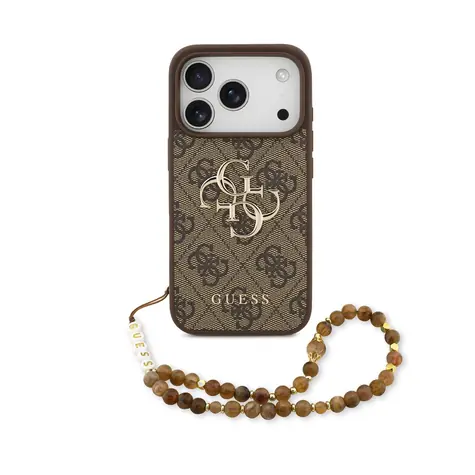 Guess PU 4G Metal Logo Strap Zadní Kryt pro iPhone 17 Pro Brown