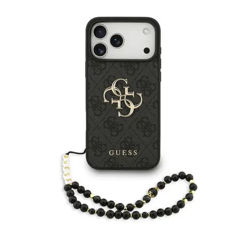 Guess PU 4G Metal Logo Strap Zadní Kryt pro iPhone 17 Pro Max Black