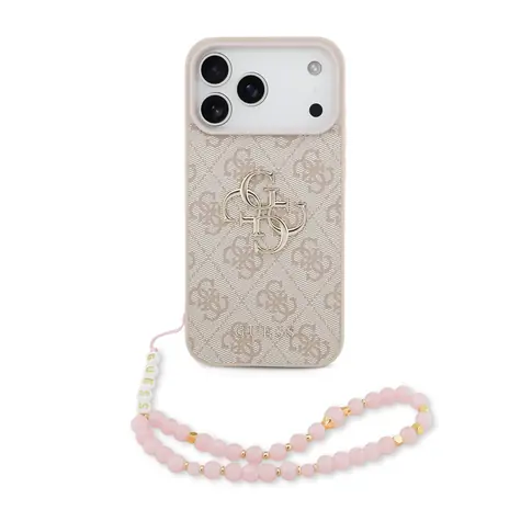 Guess PU 4G Metal Logo Strap Zadní Kryt pro iPhone 17 Pro Max Pink