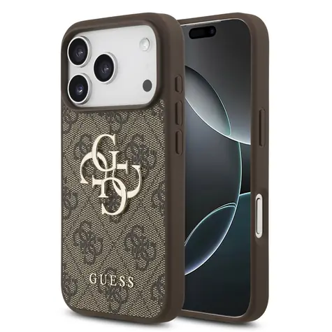 Guess PU 4G Metal Logo Zadní Kryt pro iPhone 17 Pro Brown