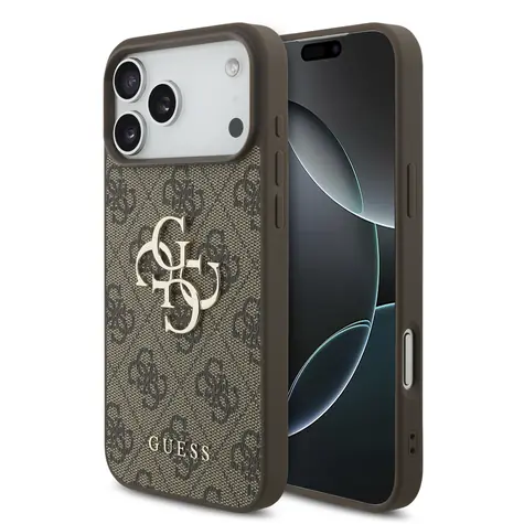 Guess PU 4G Metal Logo Zadní Kryt pro iPhone 17 Pro Max Brown