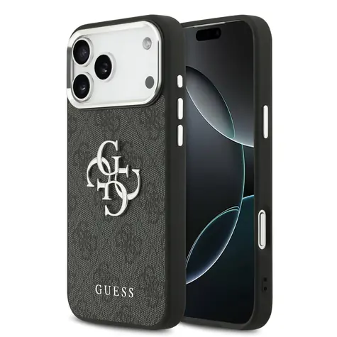 Guess PU 4G Metal Logo Zadní Kryt pro iPhone 17 Pro Max Silver Black