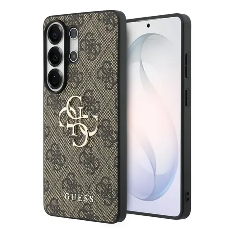Guess PU 4G Metal Logo Zadní Kryt pro Samsung Galaxy S26 Ultra Brown