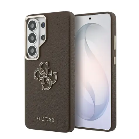 Guess PU 4G Resin Metal Logo Zadní Kryt pro Samsung Galaxy S26 Ultra Brown