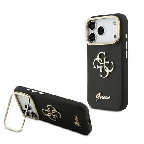 Guess PU Grained 4G Logo Stand Camera Frame Zadní Kryt pro iPhone 17 Pro Black