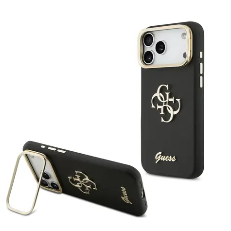 Guess PU Grained 4G Logo Stand Camera Frame Zadní Kryt pro iPhone 17 Pro Max Black