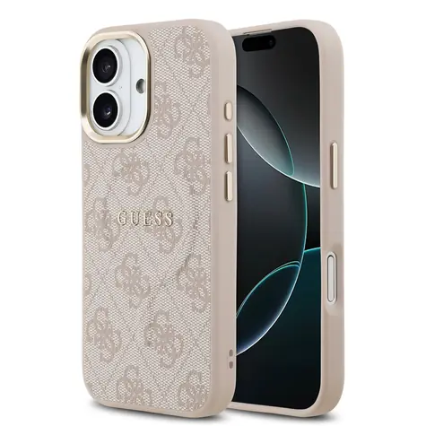 Guess PU Leather 4G Gold Frame MagSafe Zadní Kryt pro iPhone 17 Pink