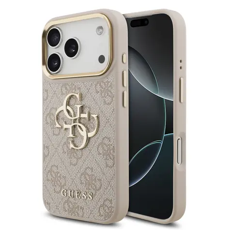 Guess PU Leather 4G Metal Logo Gold Frame Zadní Kryt pro iPhone 17 Pro Pink