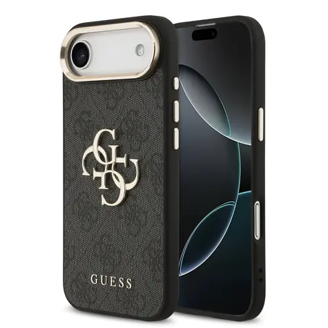 Guess PU Leather 4G Metal Logo Gold Frame Zadní Kryt pro iPhone Air Black
