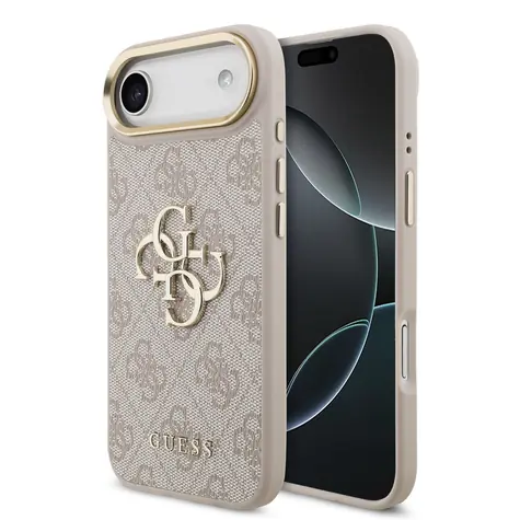 Guess PU Leather 4G Metal Logo Gold Frame Zadní Kryt pro iPhone Air Pink