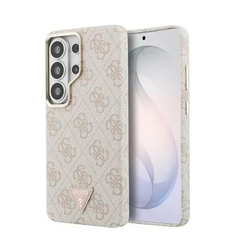 Guess PU Leather 4G Strass Triangle Logo Gold Frame Magnetic Zadní Kryt pro Samsung Galaxy S26 Ultra Pink