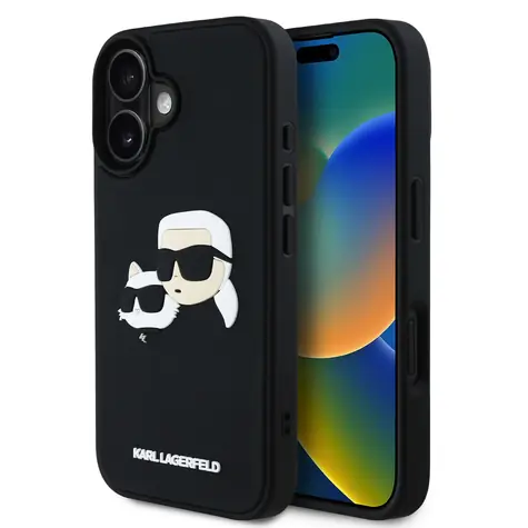 Karl Lagerfeld 3D Rubber Double Heads Zadní Kryt pro iPhone 16 Black