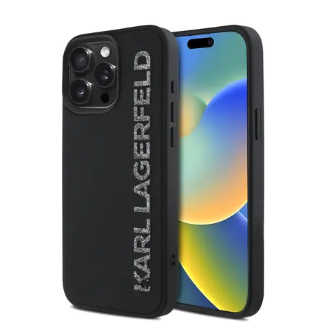 Karl Lagerfeld 3D Rubber Glitter Logo Zadní Kryt pro iPhone 15 Pro Max Black