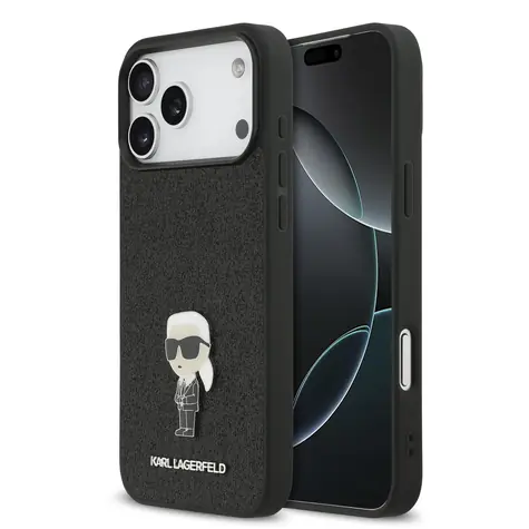 Karl Lagerfeld Fixed Glitter Metal Ikonik Zadní Kryt pro iPhone 17 Pro Max Black