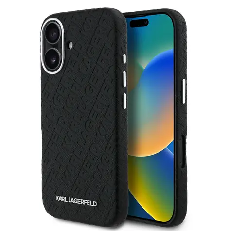Karl Lagerfeld Grained PU Repeated Logo MagSafe Zadní Kryt pro iPhone 16 Black