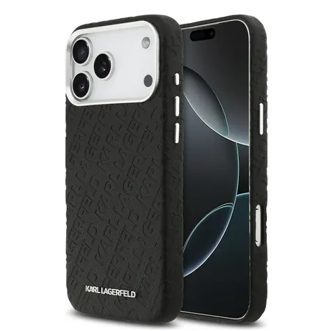 Karl Lagerfeld Grained PU Repeated Logo MagSafe Zadní Kryt pro iPhone 17 Pro Max Black