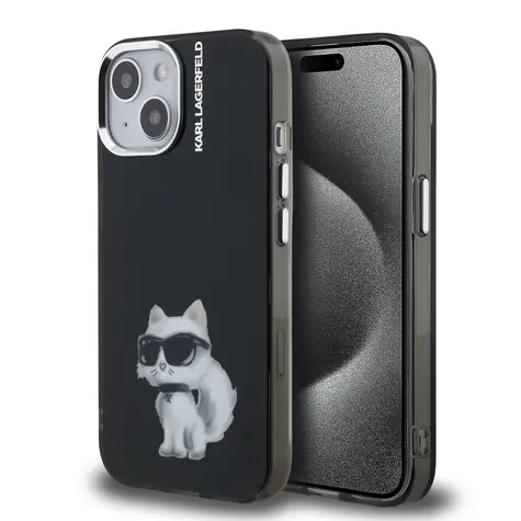 Karl Lagerfeld IML Aquarelle Choupette Zadní Kryt pro iPhone 15 Black