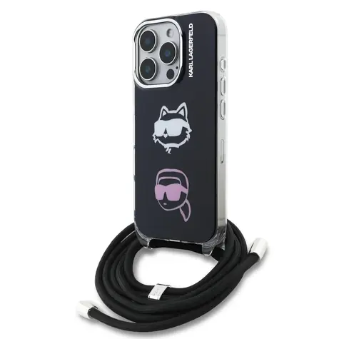 Karl Lagerfeld IML Crossbody K&CH Heads Zadní Kryt pro iPhone 16 Pro Black