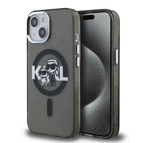 Karl Lagerfeld IML Glitter Karl and Choupette Sketch MagSafe Zadní Kryt pro iPhone 15 Black